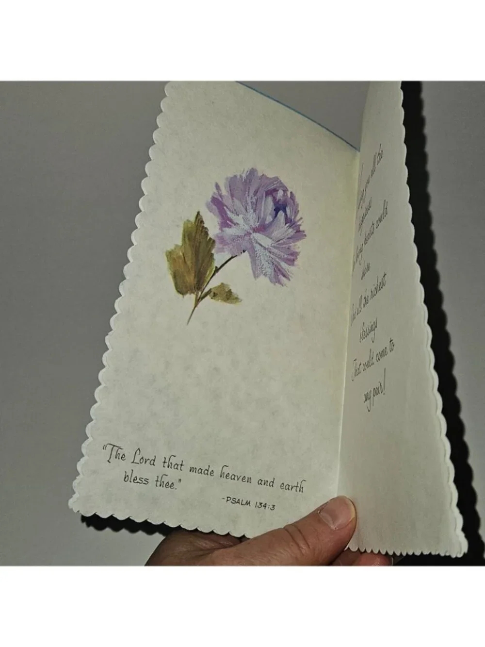 VTG Congratulations Wedding Greeting Card Scalloped Flowers Gift Blue NEVER USED